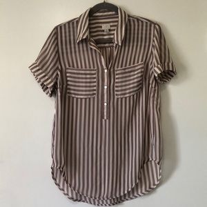 A New Day - Sheer Maroon/Beige Striped Blouse - Md